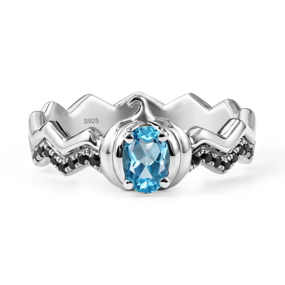 Oval Swiss Blue Topaz and Black Spinel Pumpkin Ring - Image 9