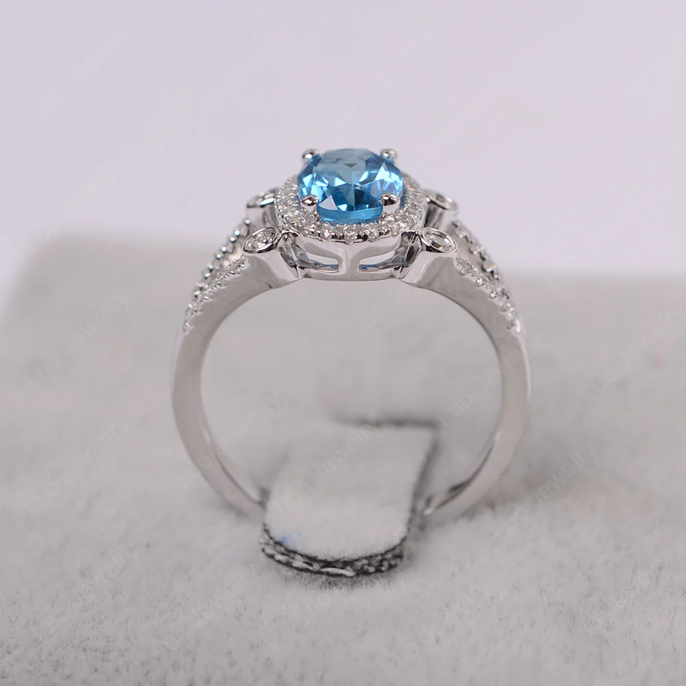 Oval Swiss Blue Topaz Split Shank Engagement Ring - Image 3