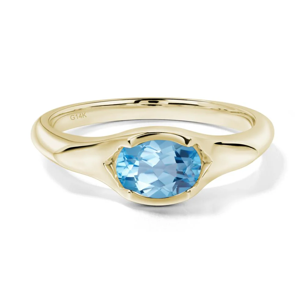 Oval Swiss Blue Topaz East West Bezel Set Ring - Image 2