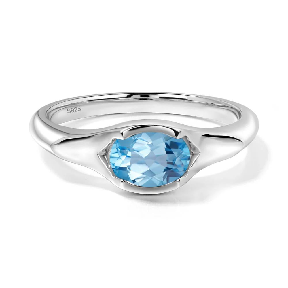 Oval Swiss Blue Topaz East West Bezel Set Ring - Image 9