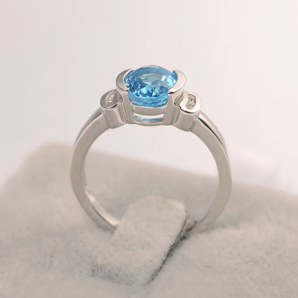 Oval Swiss Blue Topaz Half Bezel Engagement Ring - Image 5