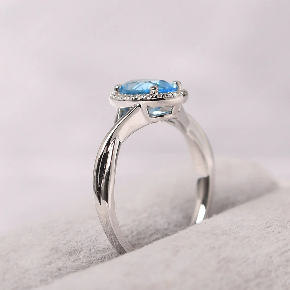 Swiss Blue Topaz Oval Halo Ring - Image 4