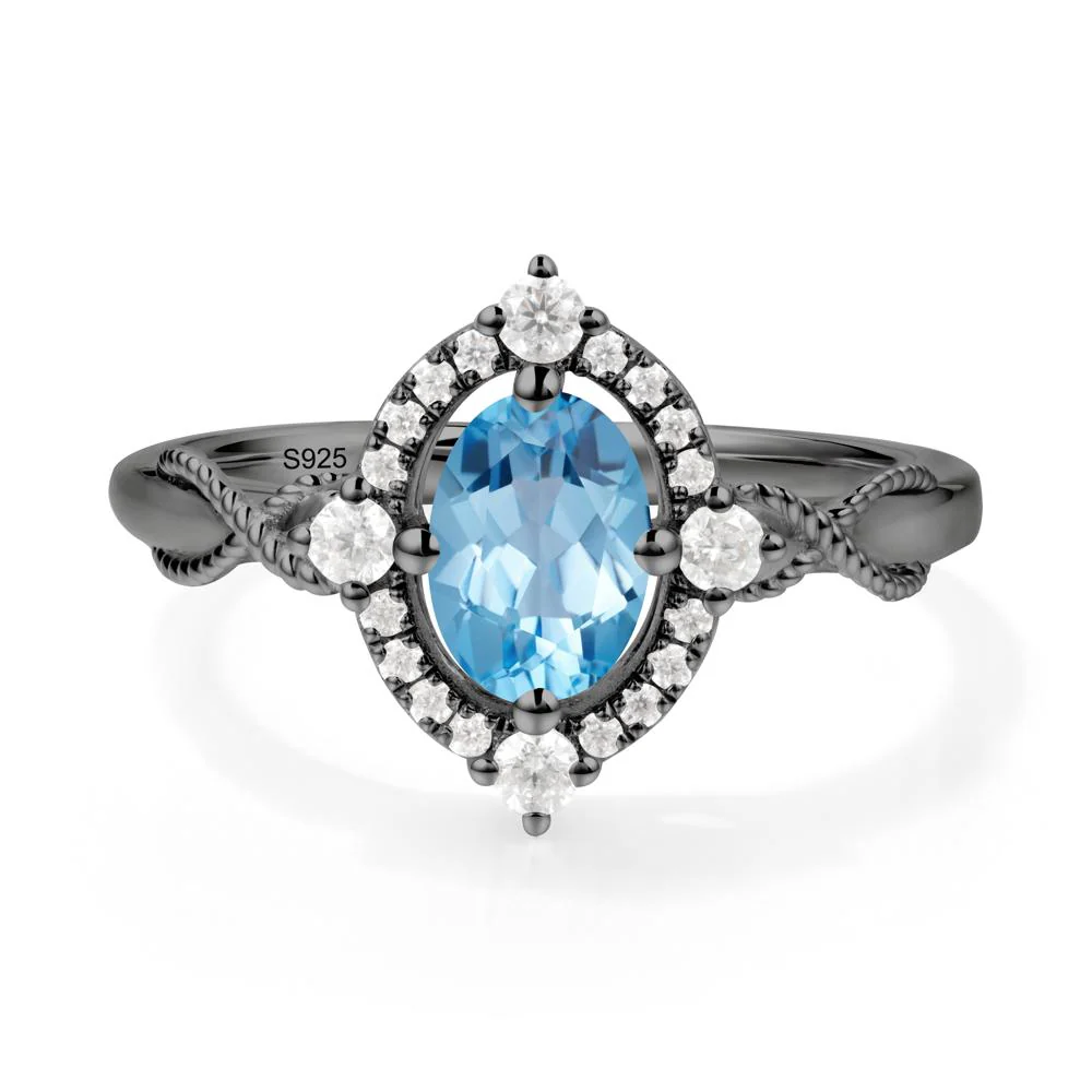 Oval Swiss Blue Topaz Halo Twist Ring - Image 4