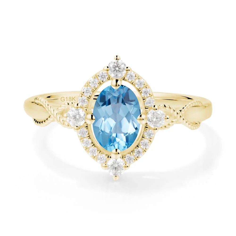 Oval Swiss Blue Topaz Halo Twist Ring - Image 9