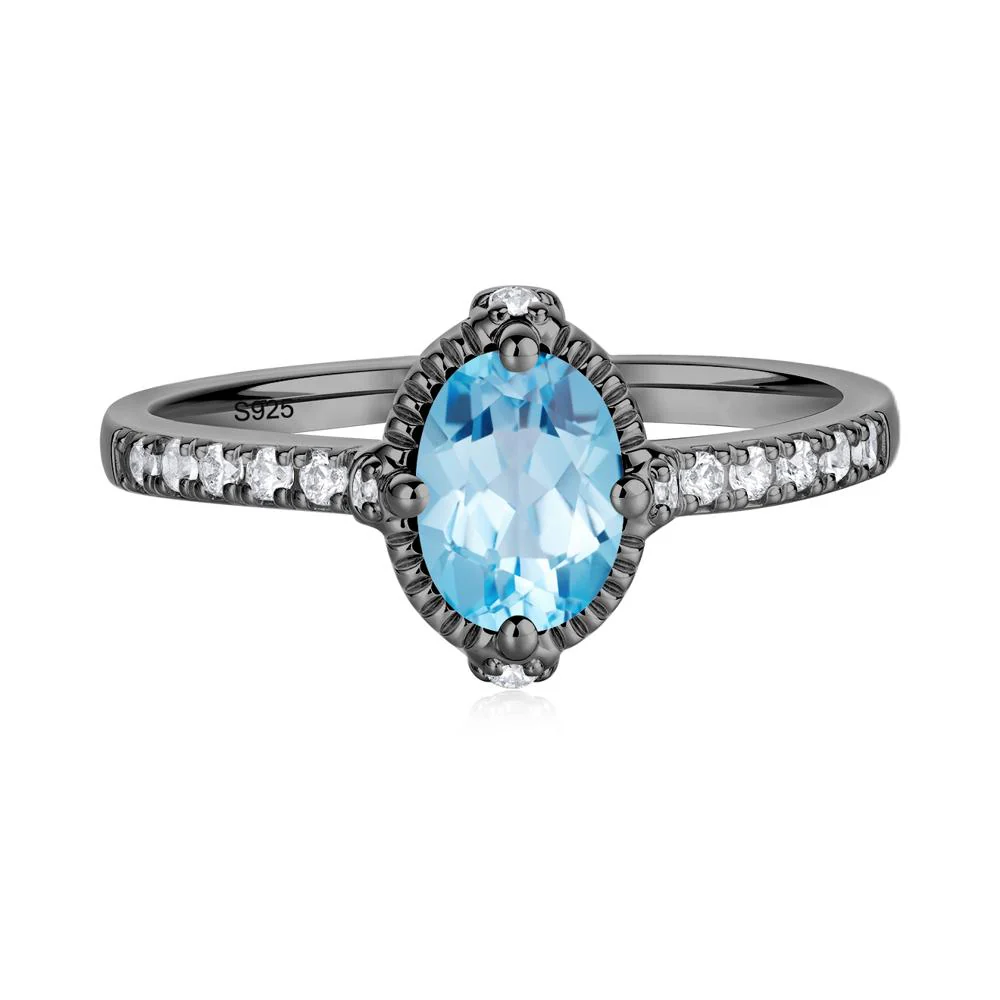 Oval Swiss Blue Topaz Milgrain Halo Ring