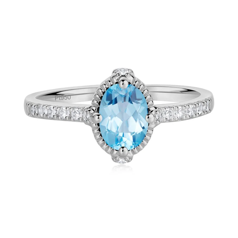 Oval Swiss Blue Topaz Milgrain Halo Ring - Image 6