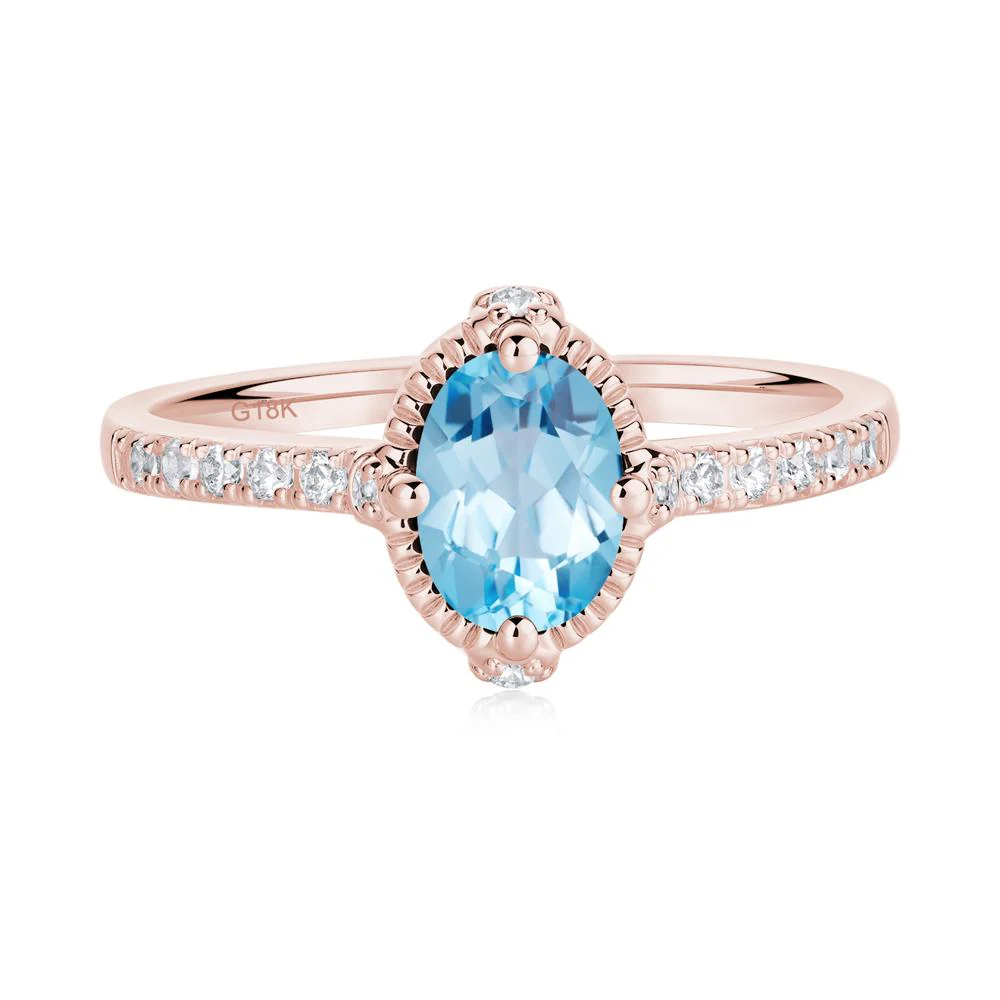 Oval Swiss Blue Topaz Milgrain Halo Ring - Image 8