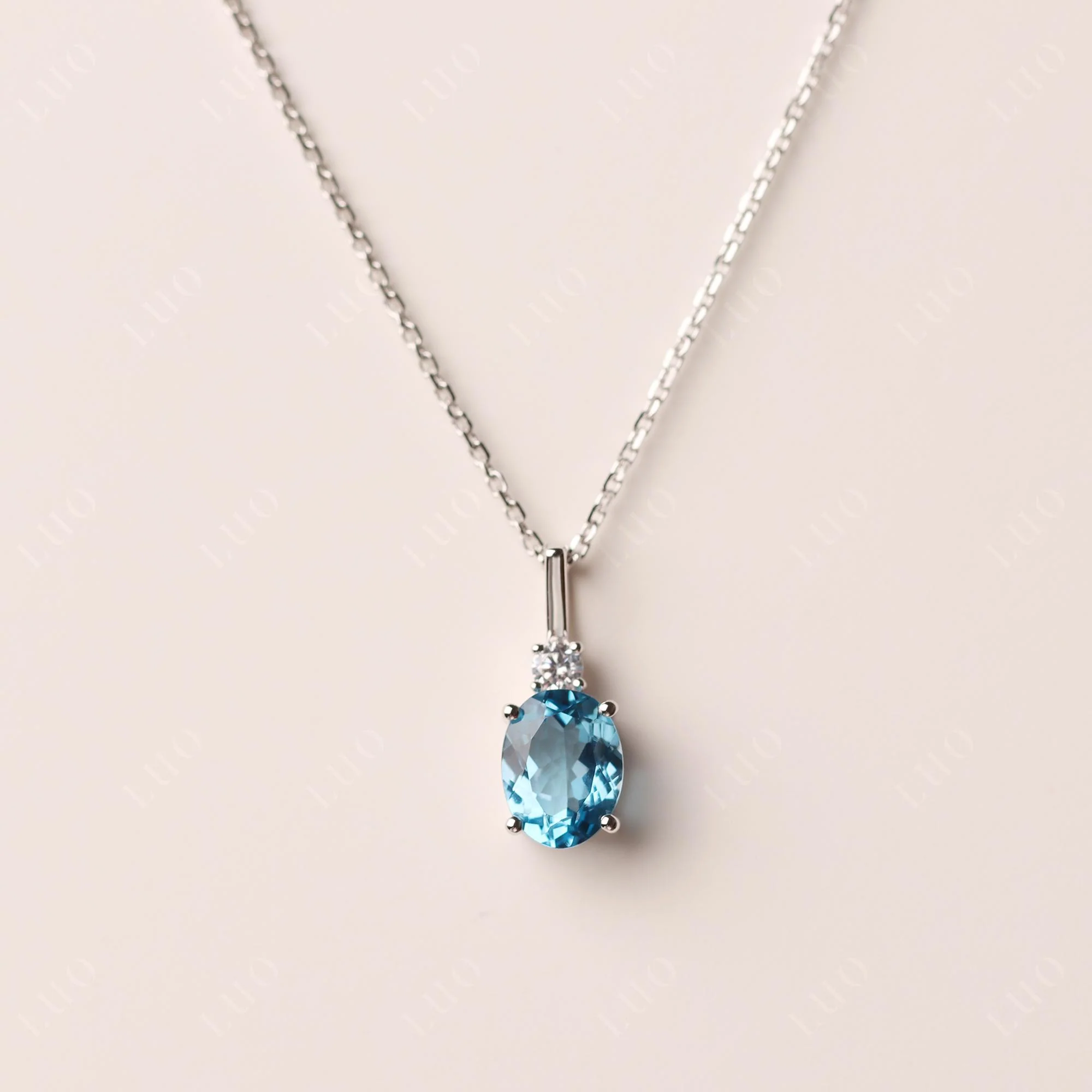 Simple Oval Swiss Blue Topaz Necklace - Image 10