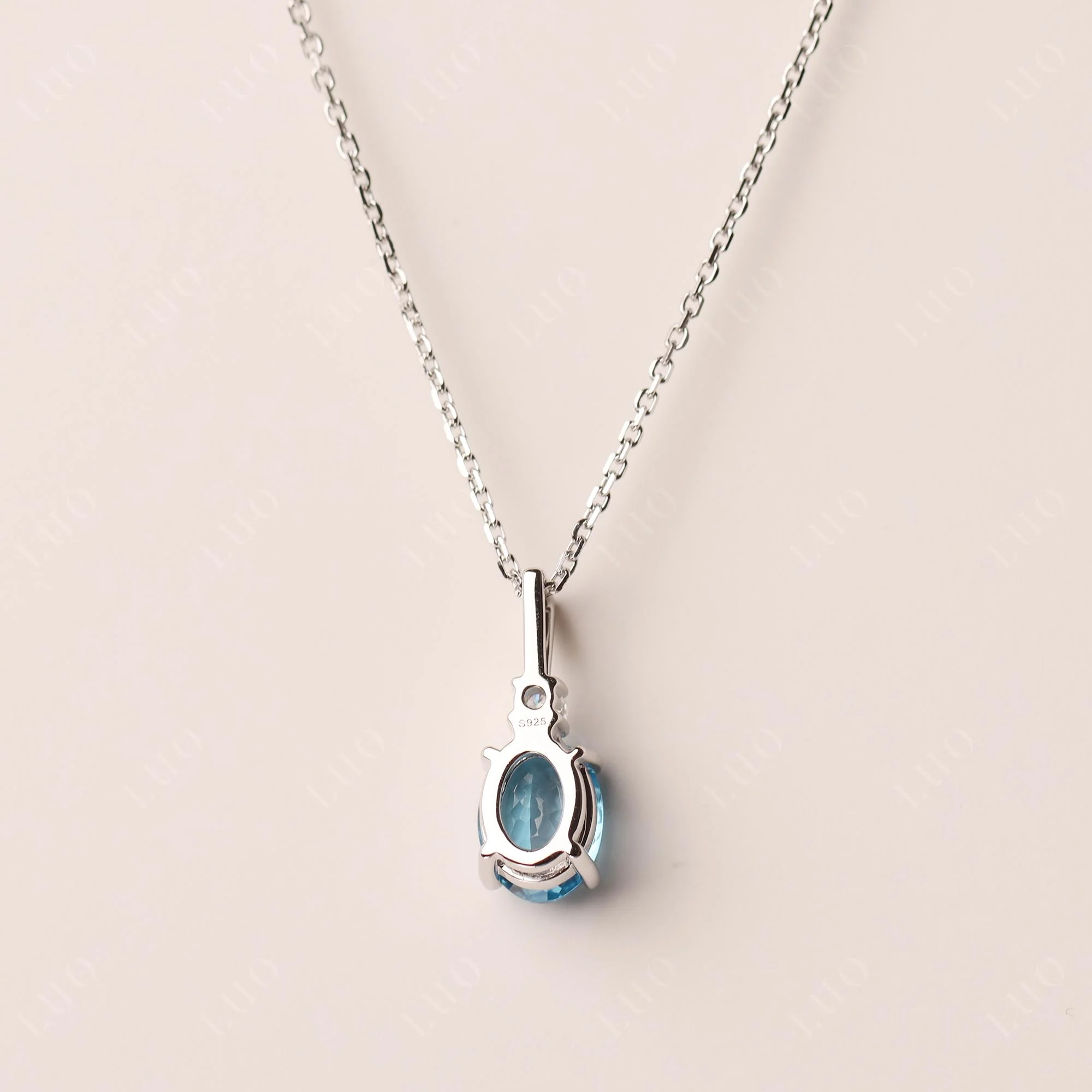 Simple Oval Swiss Blue Topaz Necklace - Image 11