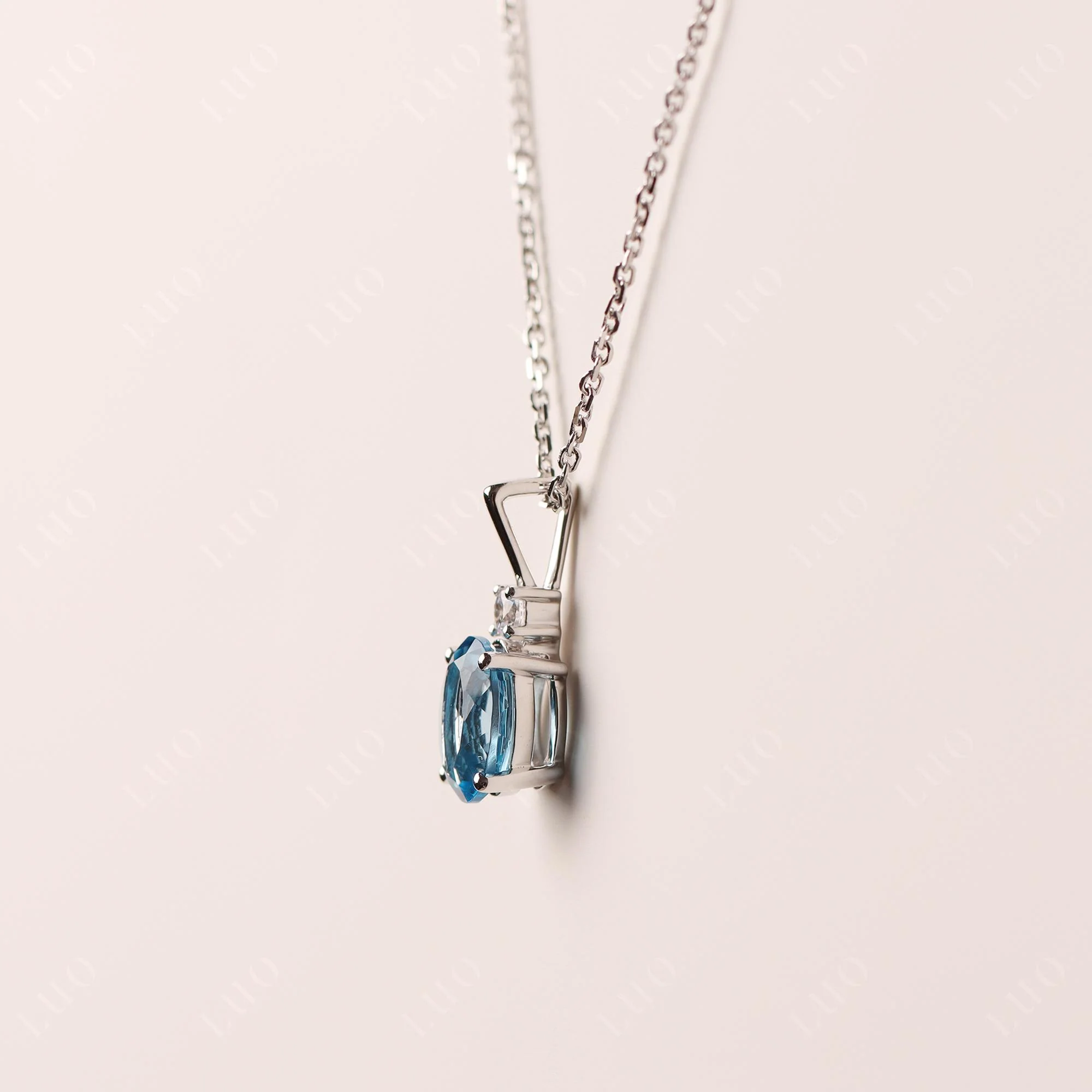 Simple Oval Swiss Blue Topaz Necklace - Image 12