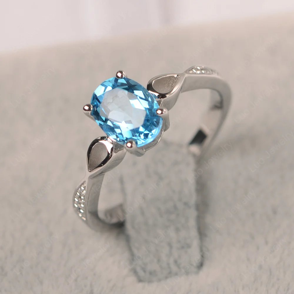 Oval Swiss Blue Topaz Delicate Engagement Ring