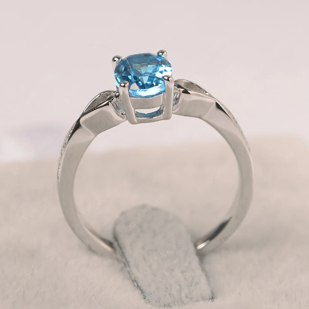 Oval Swiss Blue Topaz Delicate Engagement Ring - Image 2
