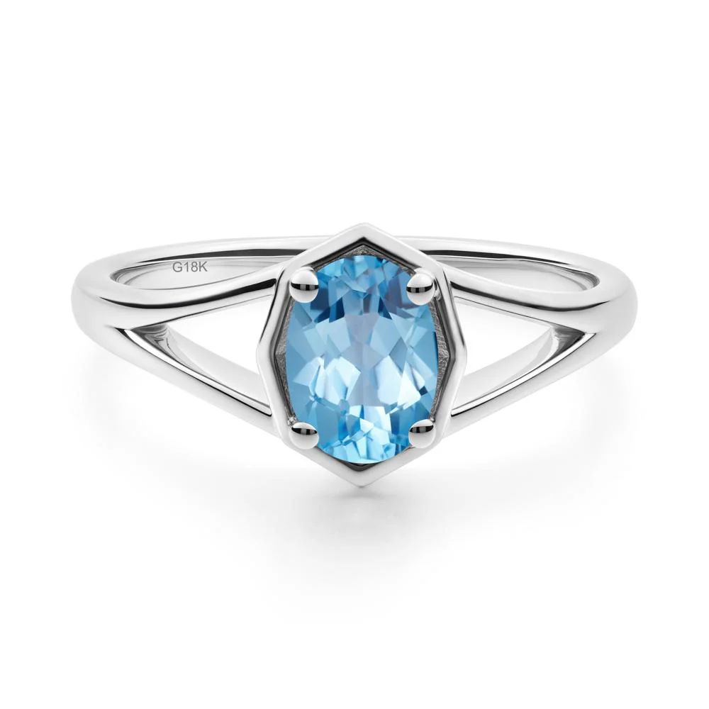 Oval Swiss Blue Topaz Split Shank Eengagement Ring - Image 2