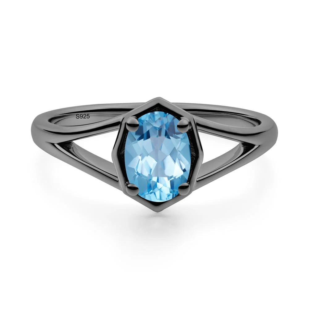 Oval Swiss Blue Topaz Split Shank Eengagement Ring - Image 4