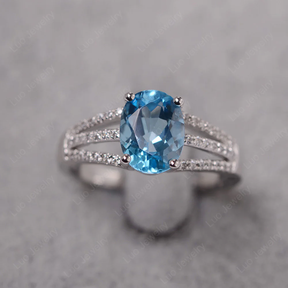 Swiss Blue Topaz Triple Split Shank Ring
