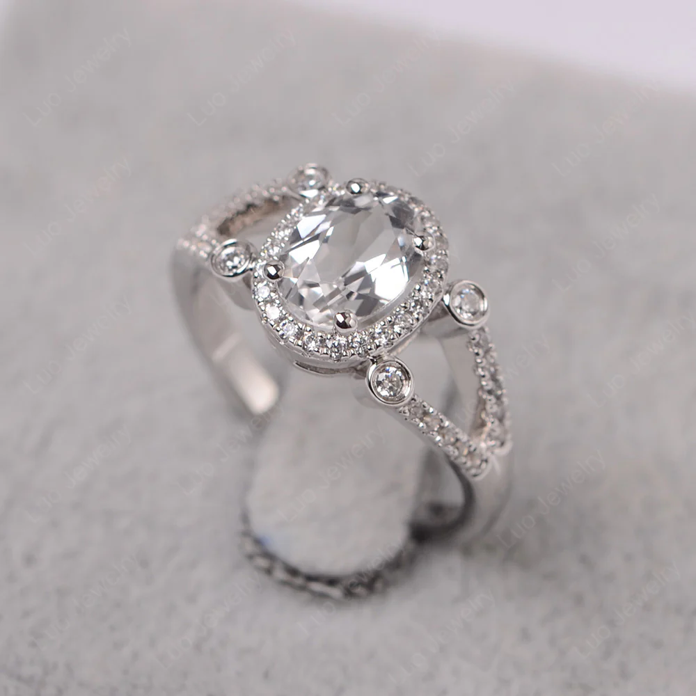 Oval White Topaz Split Shank Engagement Ring - Image 2