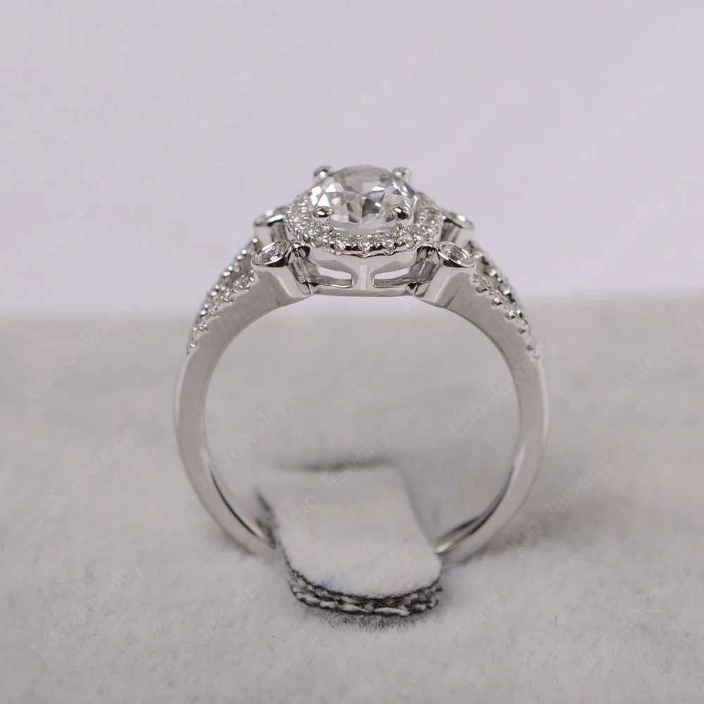 Oval White Topaz Split Shank Engagement Ring - Image 3
