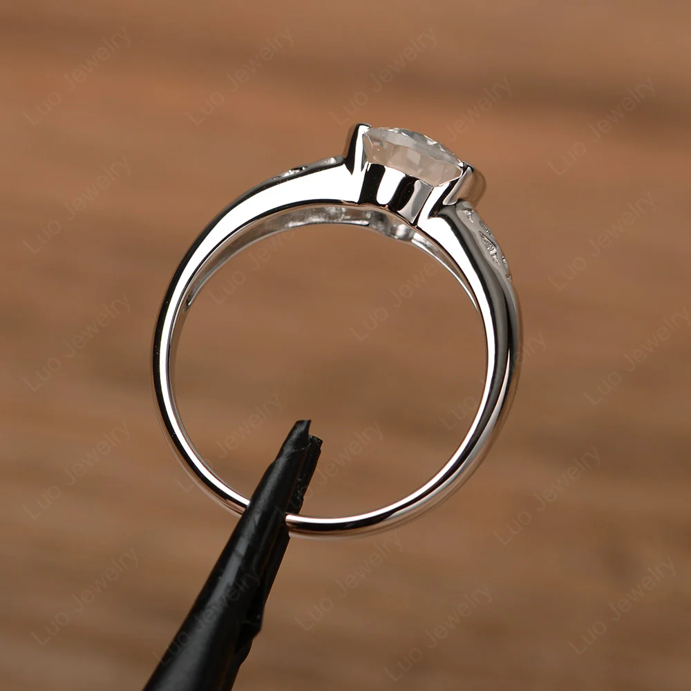 Oval White Topaz Bezel Set Engagement Ring - Image 3