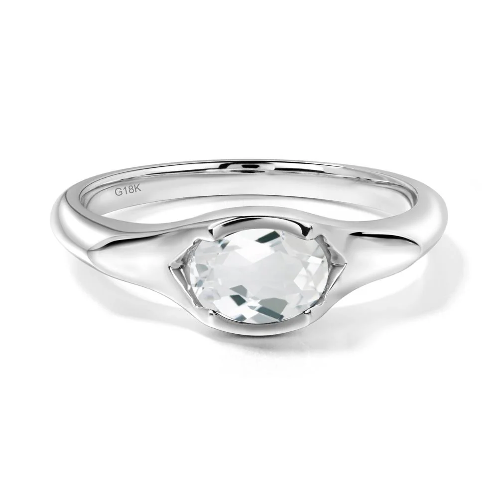 Oval White Topaz East West Bezel Set Ring - Image 2