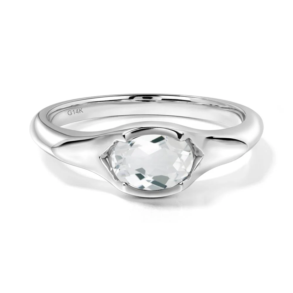 Oval White Topaz East West Bezel Set Ring - Image 7