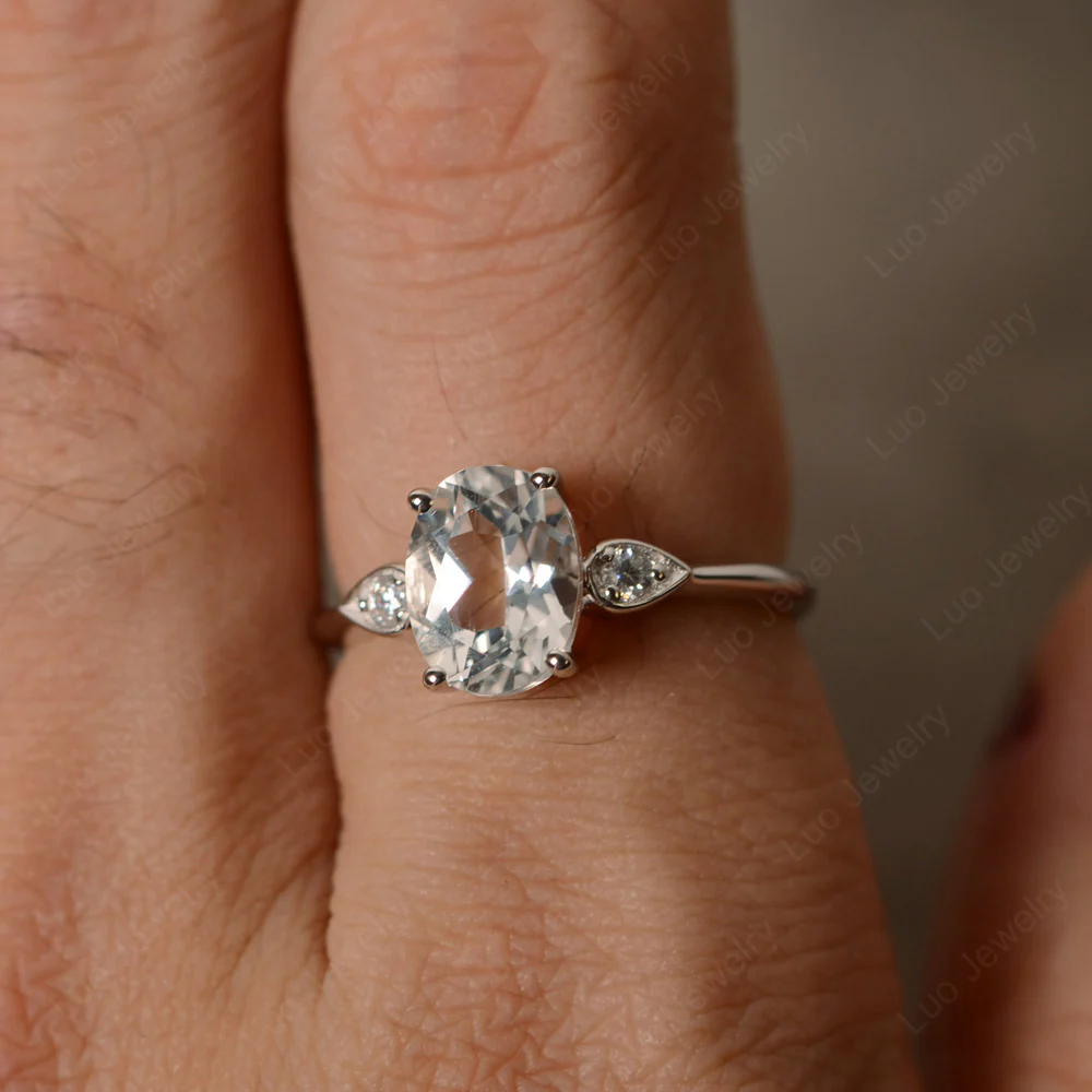 Oval Shaped White Topaz Engagement Ring - Image 3