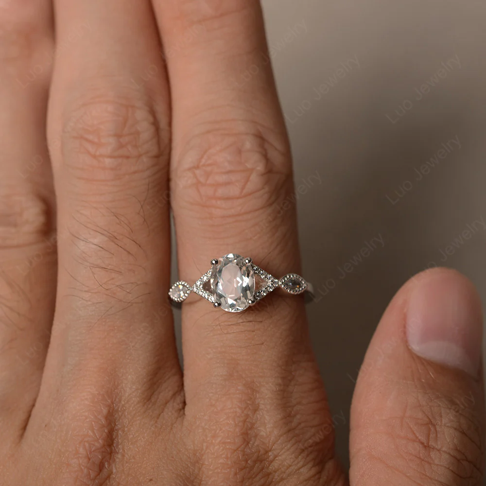 Oval White Topaz Split Shank Ring - Image 3