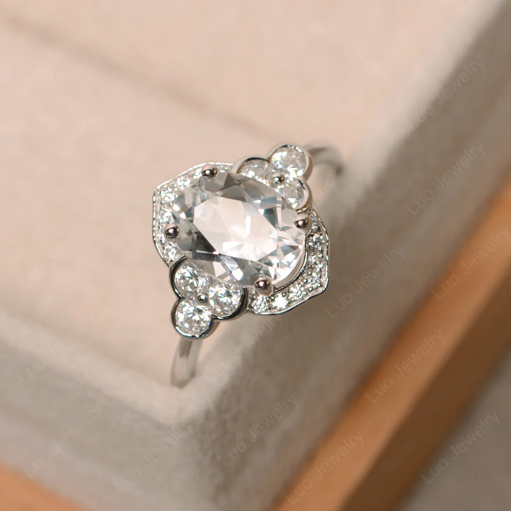 White Topaz Halo Engagement Ring - Image 2
