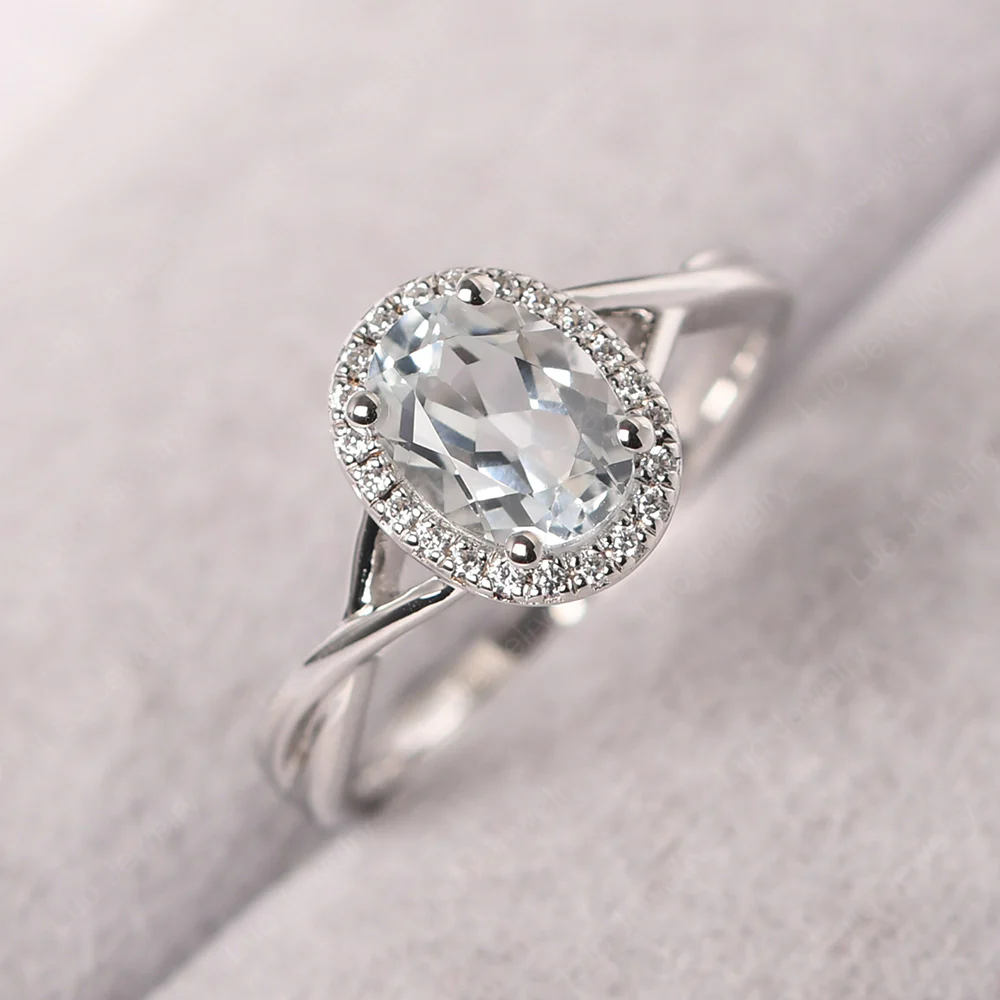 White Topaz Oval Halo Engagement Ring