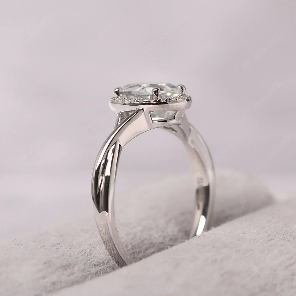 White Topaz Oval Halo Engagement Ring - Image 4
