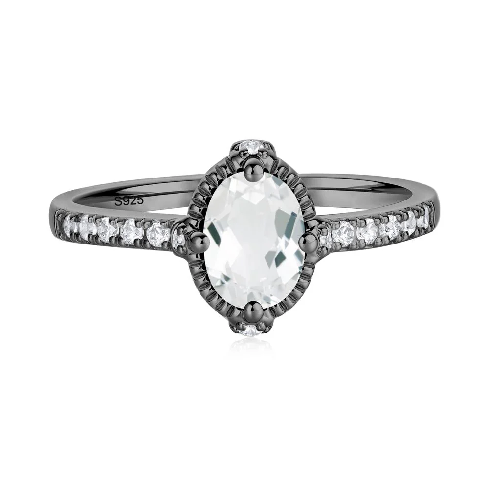 Oval White Topaz Milgrain Halo Ring - Image 2
