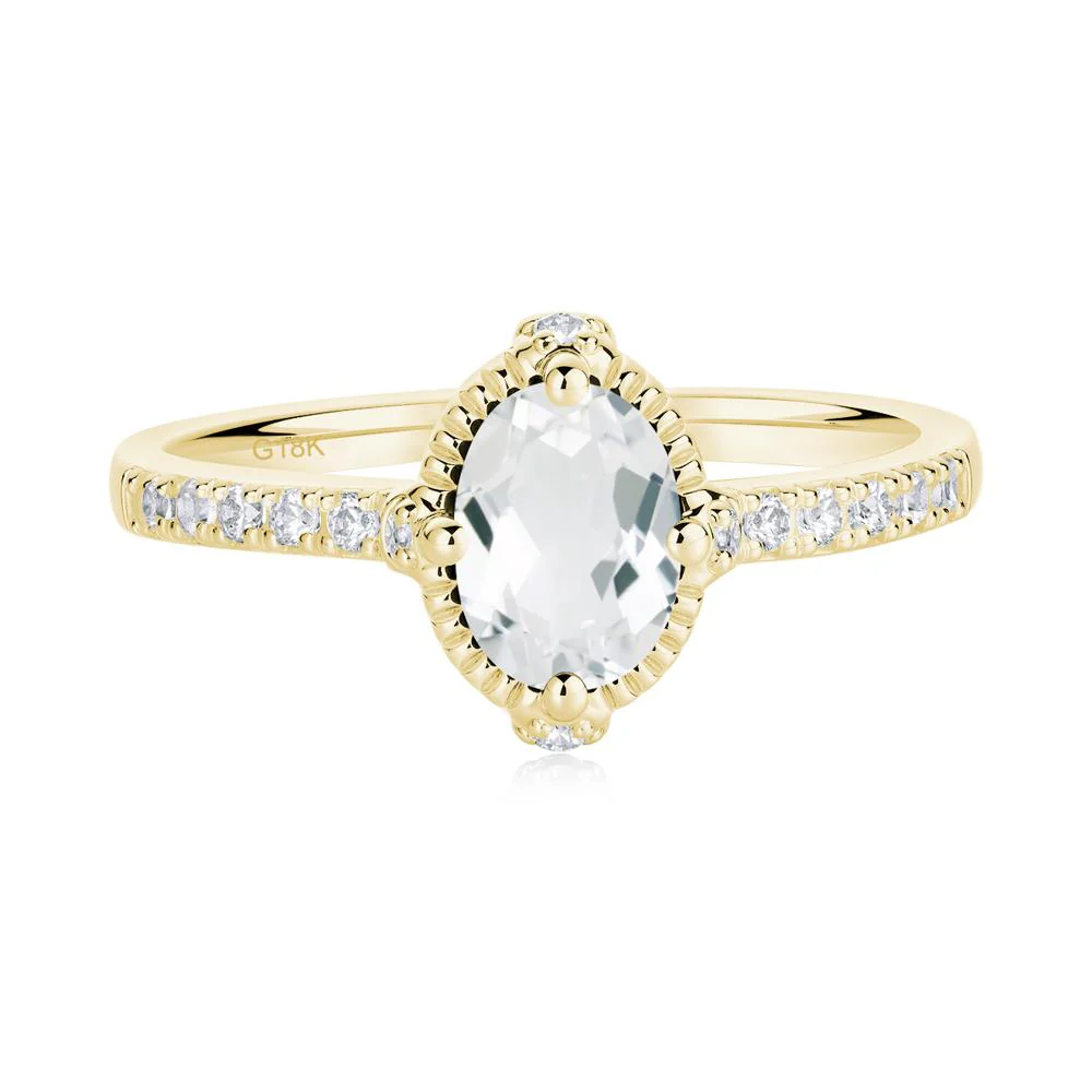 Oval White Topaz Milgrain Halo Ring - Image 4