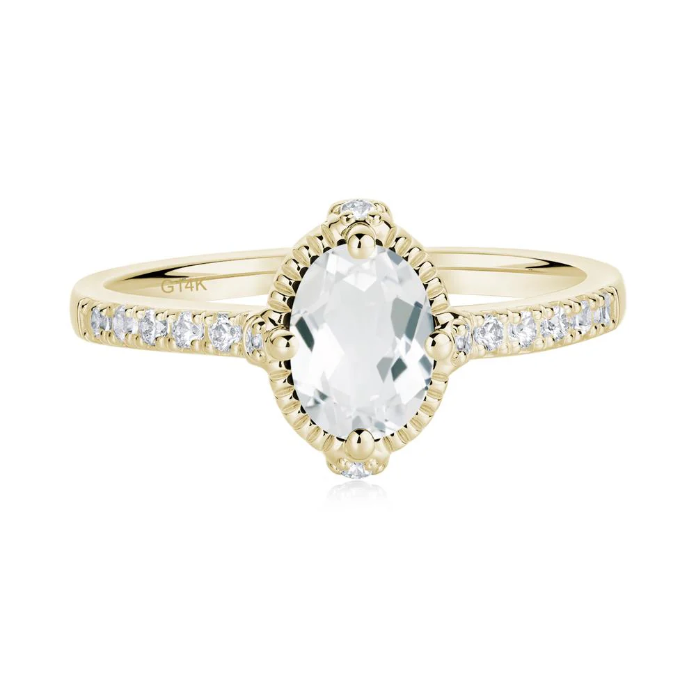 Oval White Topaz Milgrain Halo Ring - Image 7