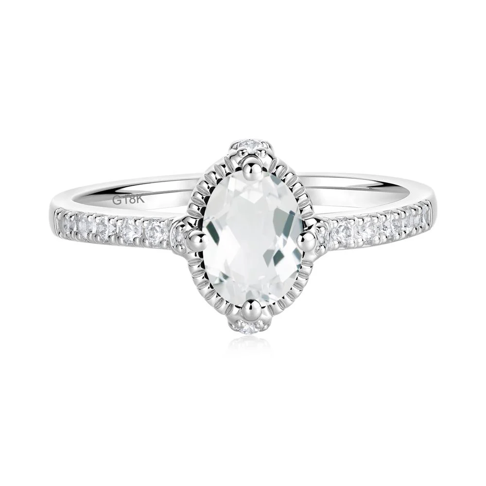 Oval White Topaz Milgrain Halo Ring - Image 9