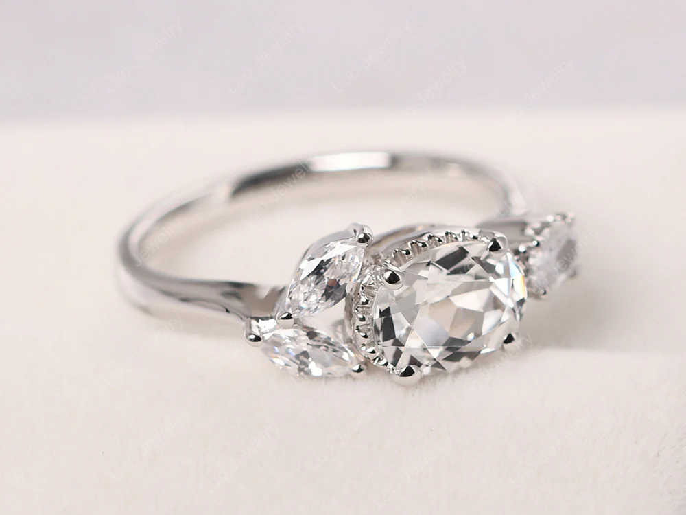 Oval White Topaz Cluster Ring - Image 2