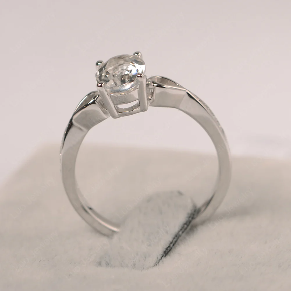 Oval White Topaz Delicate Engagement Ring - Image 2