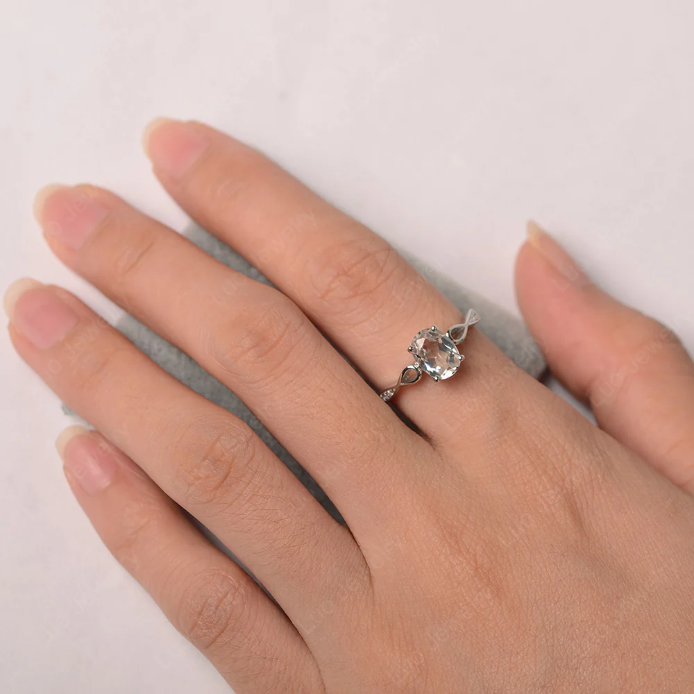 Oval White Topaz Delicate Engagement Ring - Image 3