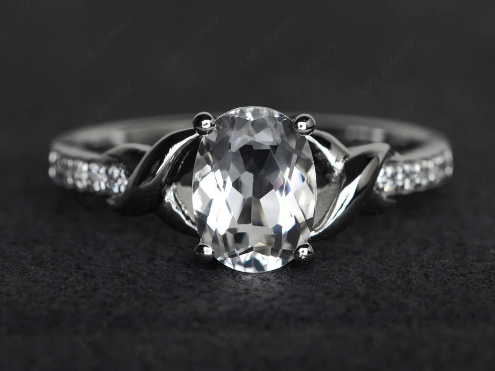Oval White Topaz Twist Ring