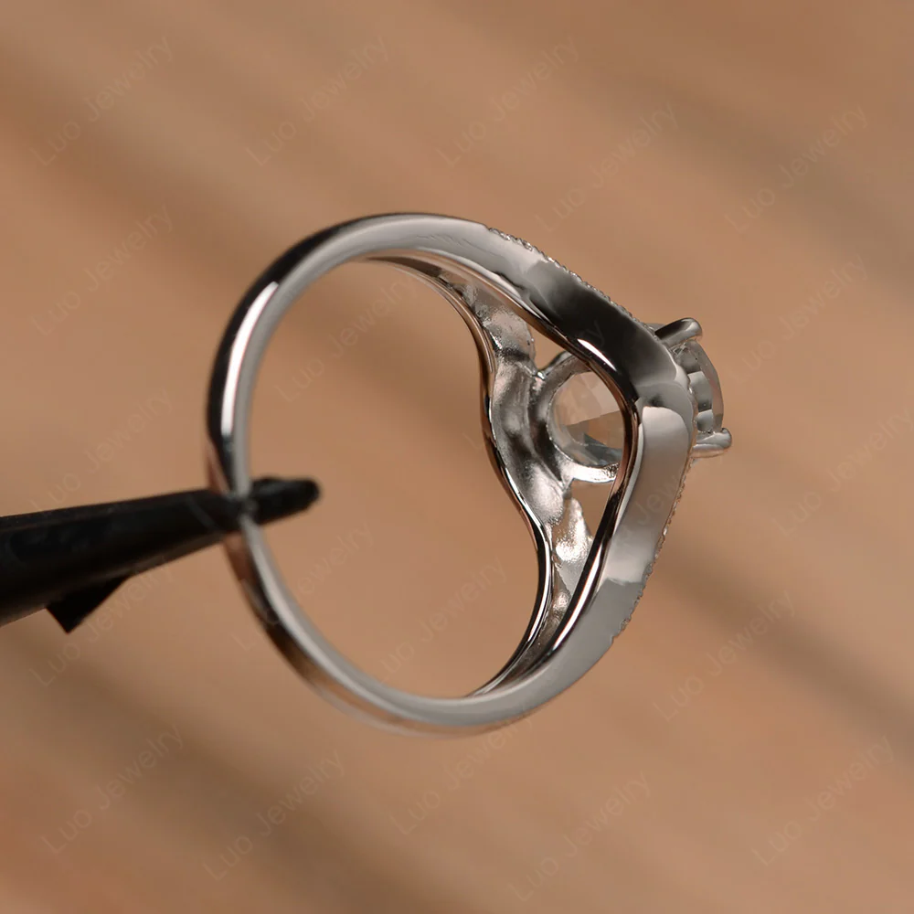 Oval White Topaz Split Shank Pave Ring - Image 3