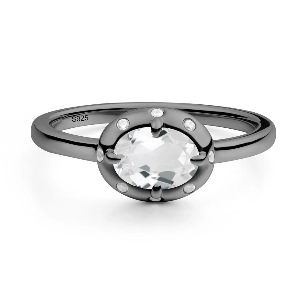 Oval White Topaz Ring with Faux-Bezel Setting - Image 6