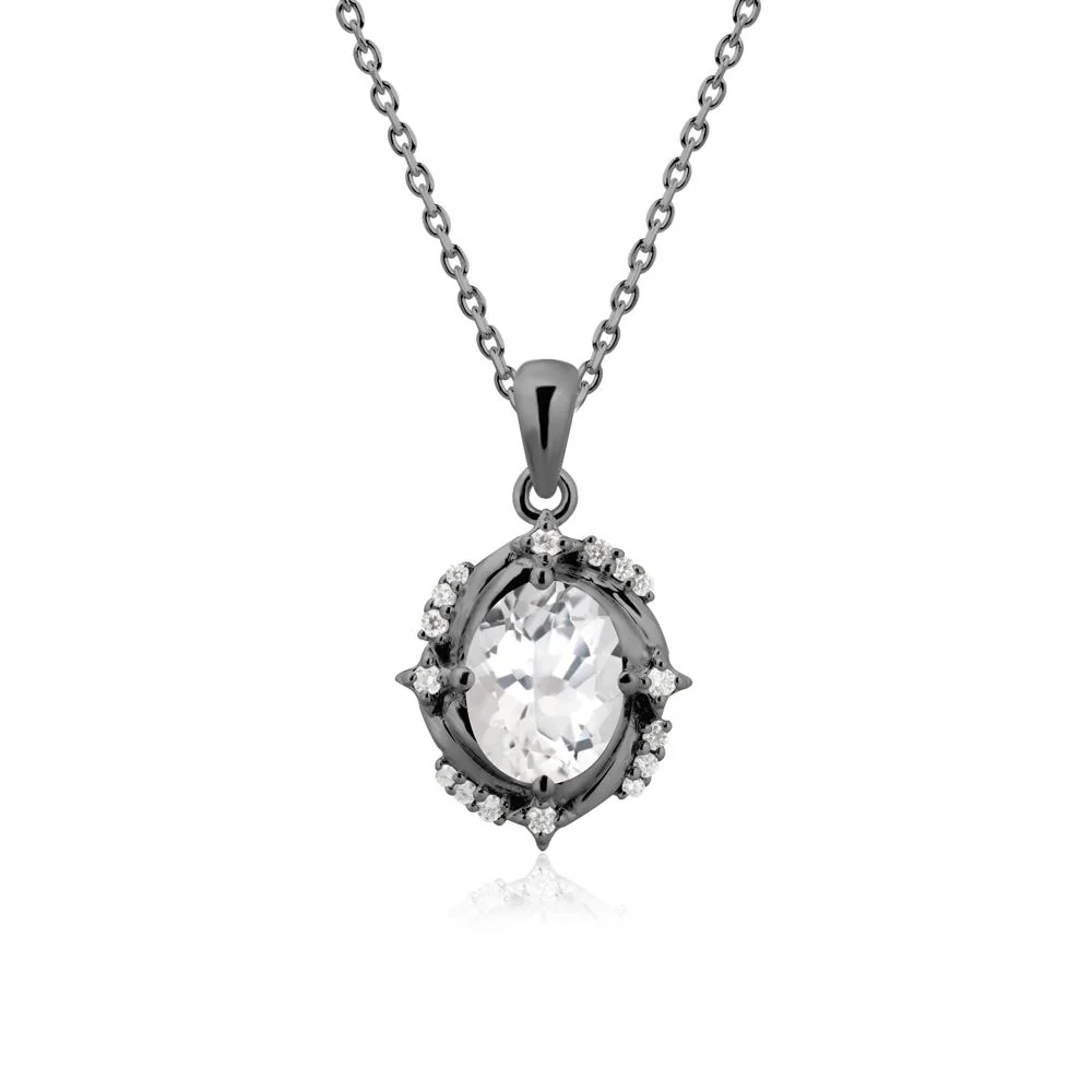 Oval White Topaz Shooting Star Pendant Necklace