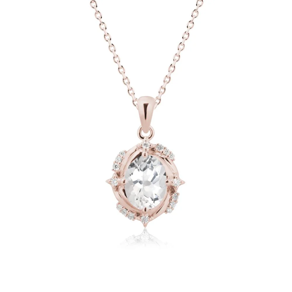 Oval White Topaz Shooting Star Pendant Necklace - Image 2
