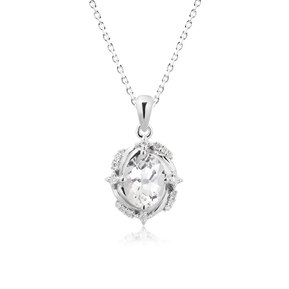 Oval White Topaz Shooting Star Pendant Necklace - Image 6