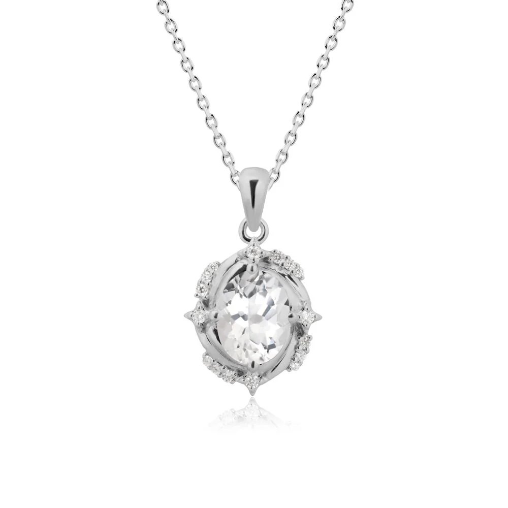 Oval White Topaz Shooting Star Pendant Necklace - Image 8