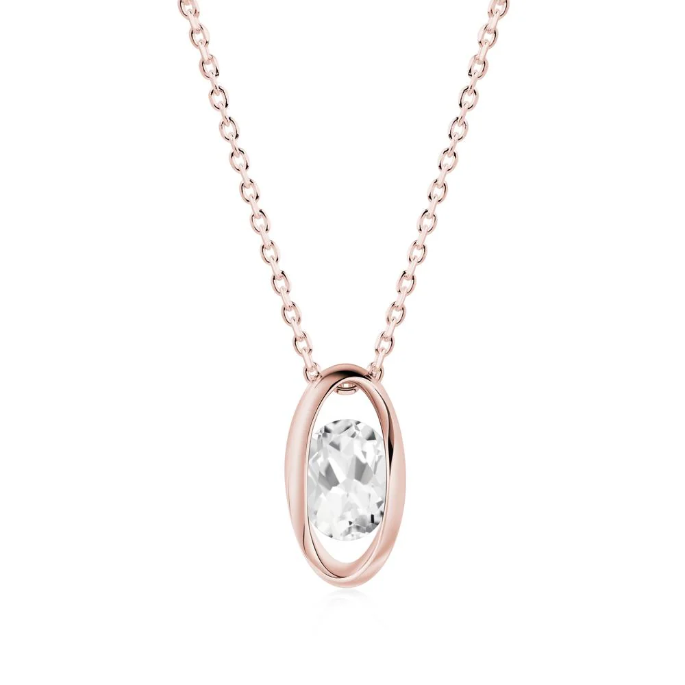 Oval White Topaz Solitaire Necklace - Image 4