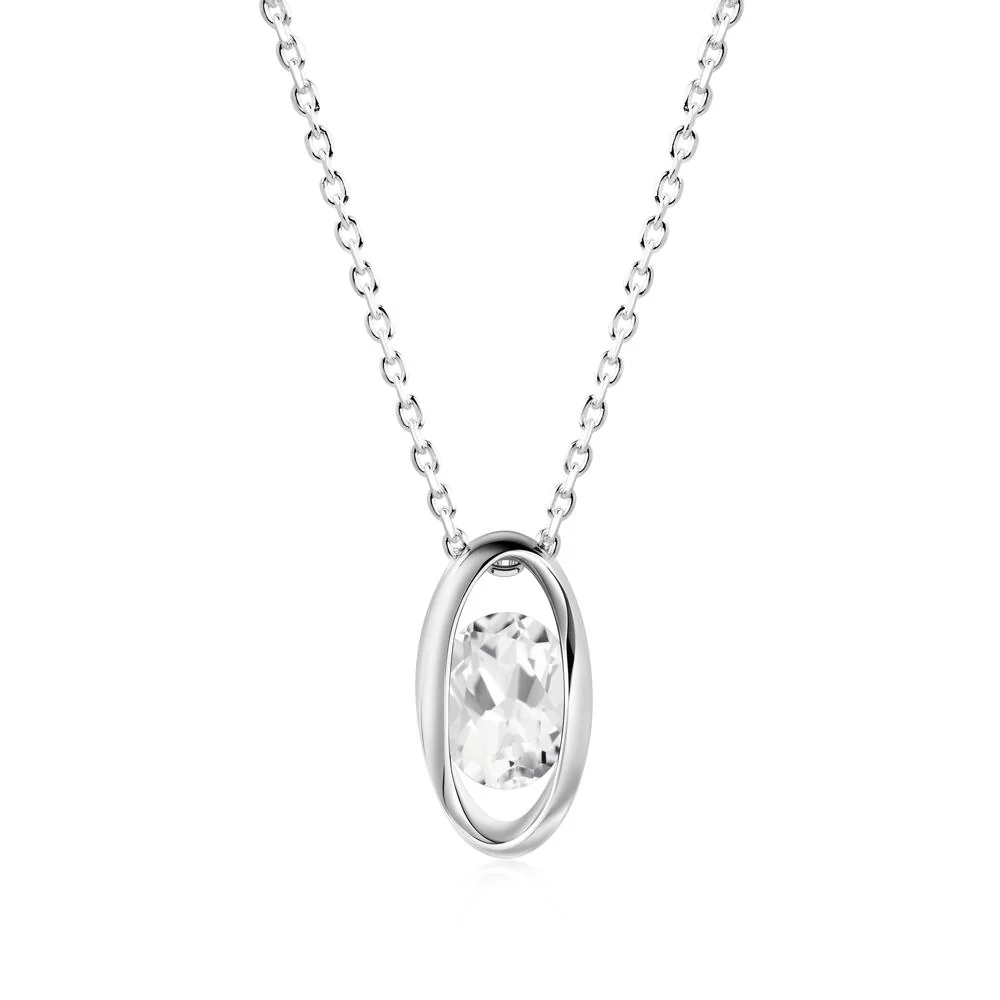 Oval White Topaz Solitaire Necklace - Image 8