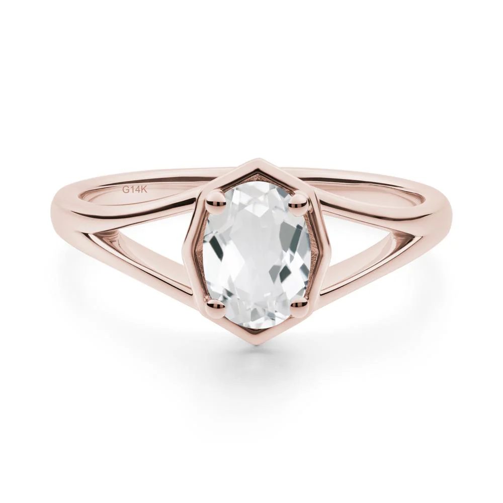 Oval White Topaz Split Shank Eengagement Ring - Image 4
