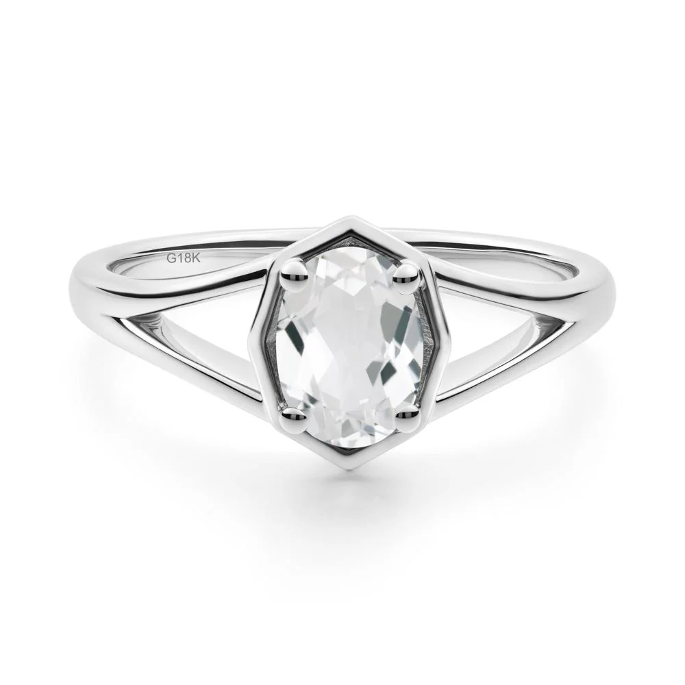 Oval White Topaz Split Shank Eengagement Ring - Image 5