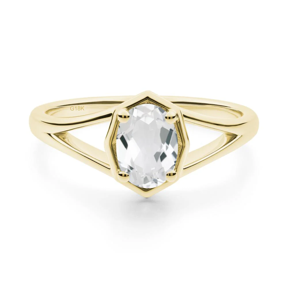 Oval White Topaz Split Shank Eengagement Ring - Image 9
