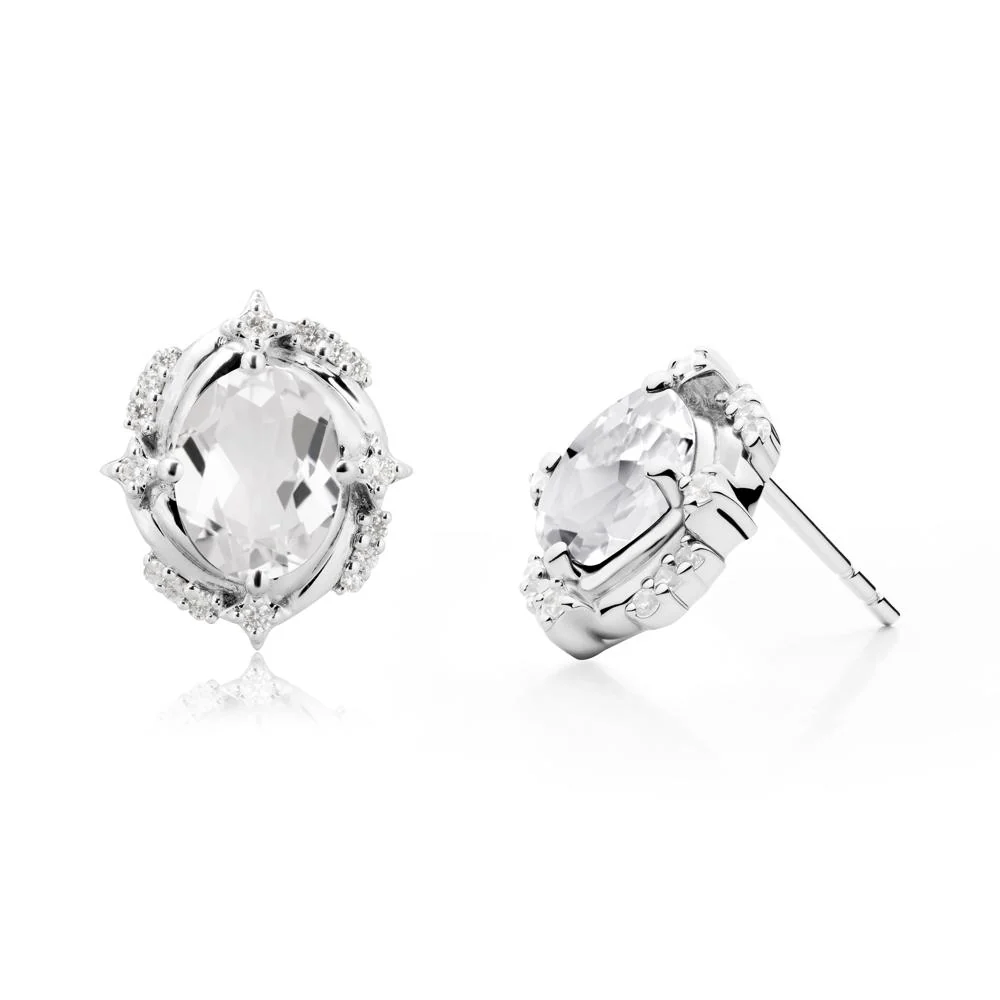 Oval White Topaz Stud Earrings - Image 6