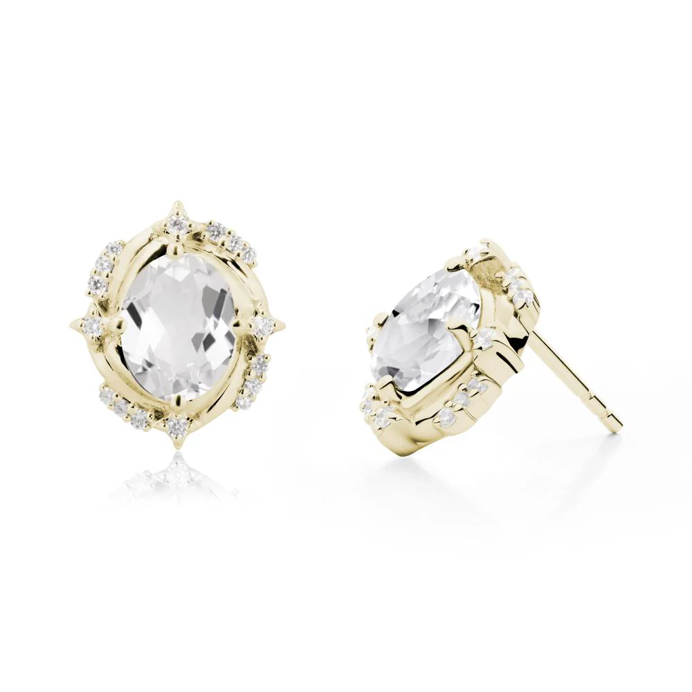 Oval White Topaz Stud Earrings - Image 7